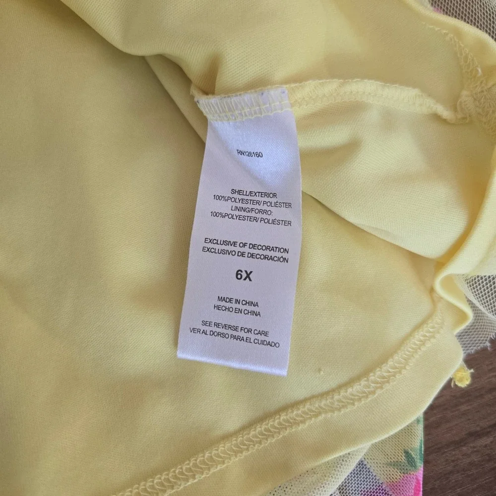 Betsey Johnson Girls Yellow Pink Floral‎ Mesh Tiered Dress Flutter Sleeve 6X